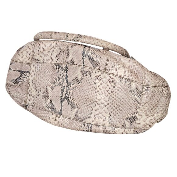 Y2K Cole Haan Python Snakeprint Leather Big Hobo Bag Purse Cream Taupe Buckles - Picture 5 of 16
